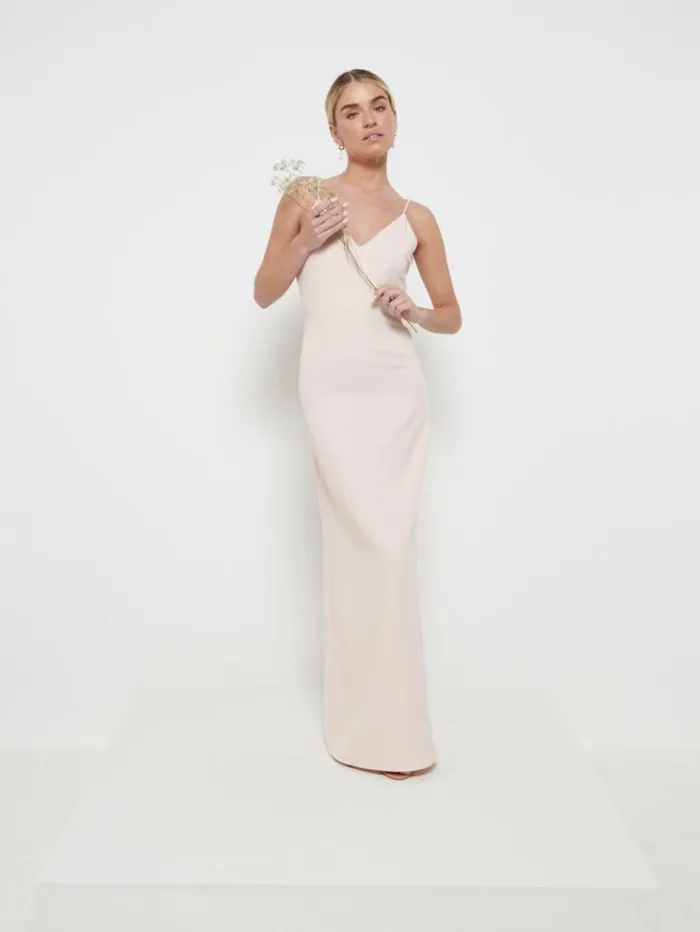 Pretty Lavish Crepe Bridesmaid Dresses Women Tillie VNeck Maxi Bridesmaid Dress Blush