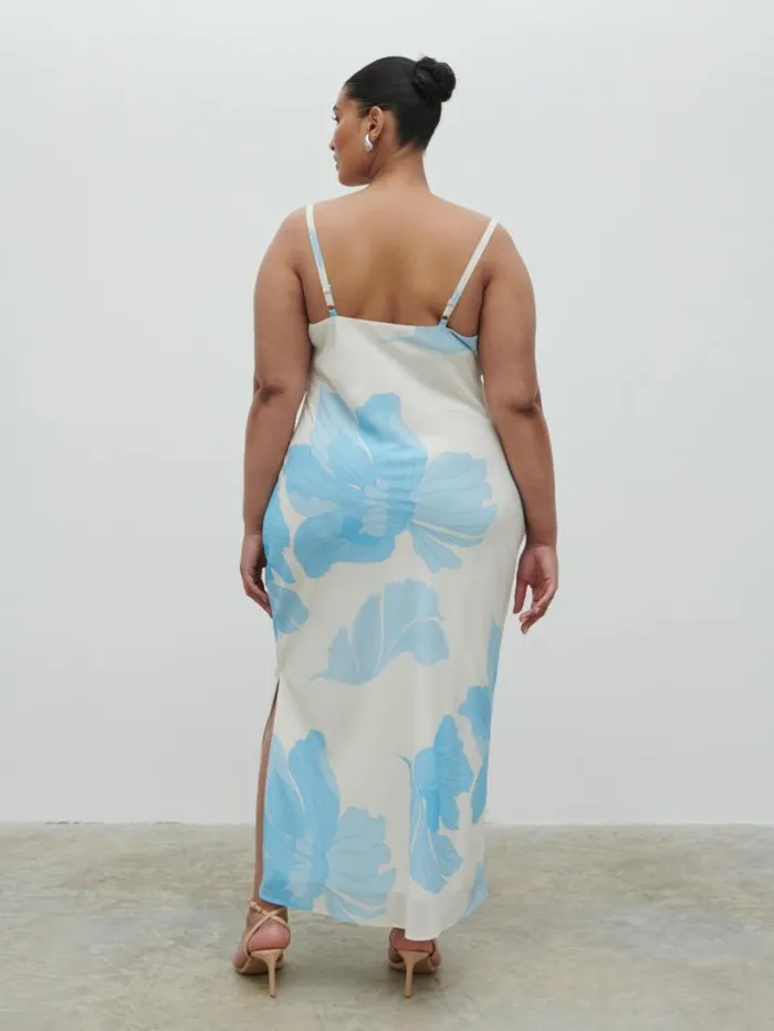 Pretty Lavish Curve Women Keisha Ruched Midaxi Dress Curve Blue And Cream Floral