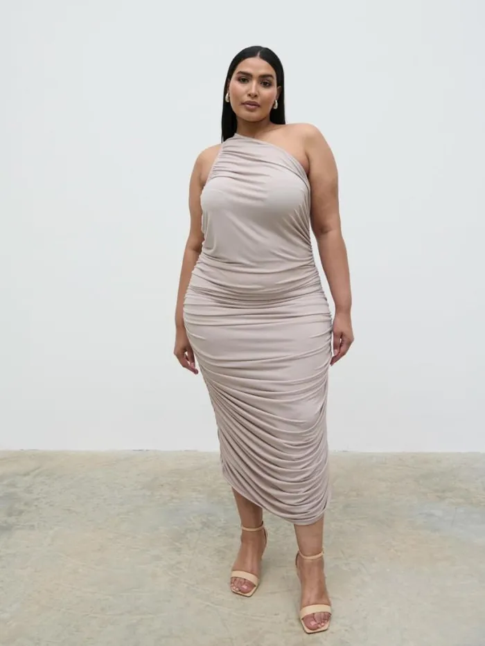 Pretty Lavish Curve Women Zephee Jersey Midaxi Dress Curve Beige