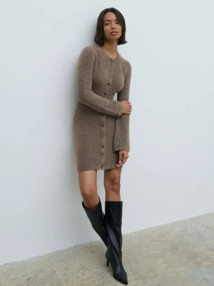 Pretty Lavish Dresses Women Aida Mini Button Down Knit Dress Mocha