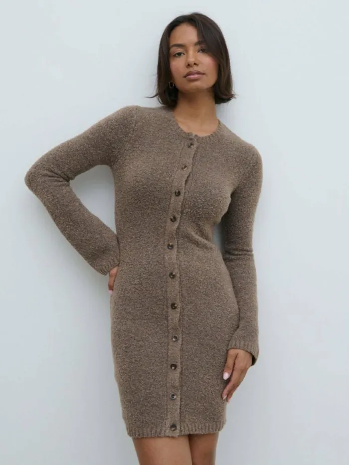Pretty Lavish Dresses Women Aida Mini Button Down Knit Dress Mocha