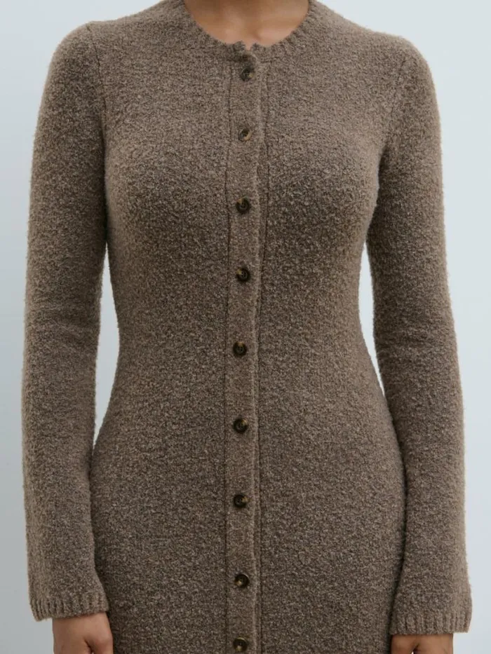 Pretty Lavish Dresses Women Aida Mini Button Down Knit Dress Mocha