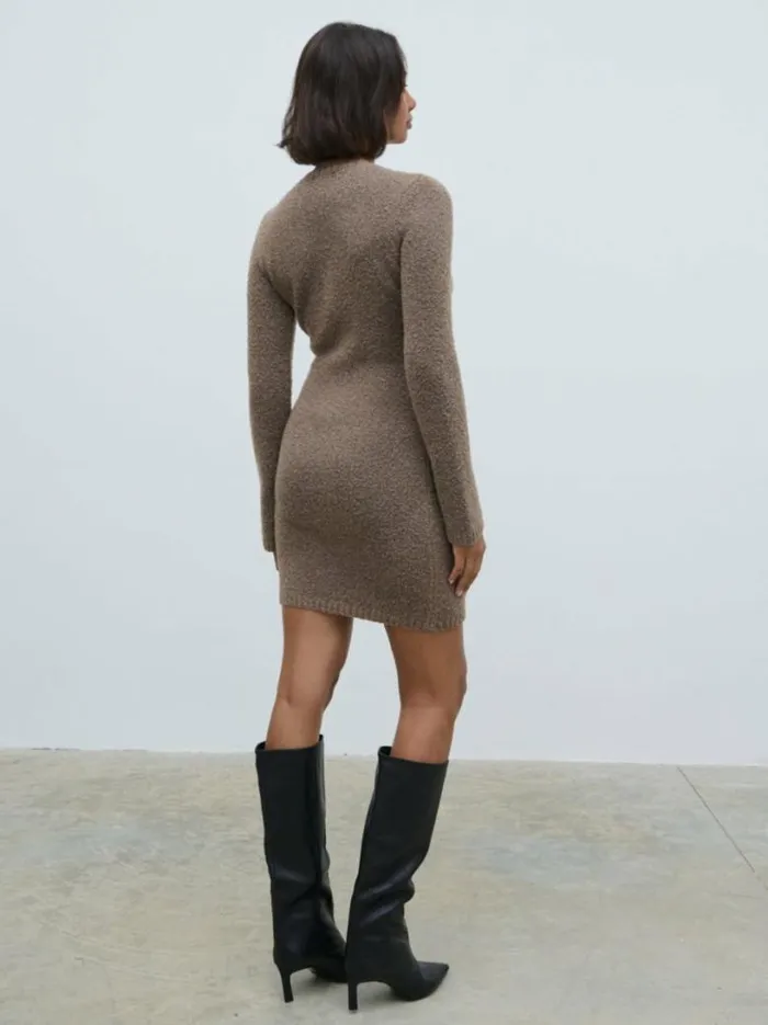 Pretty Lavish Dresses Women Aida Mini Button Down Knit Dress Mocha
