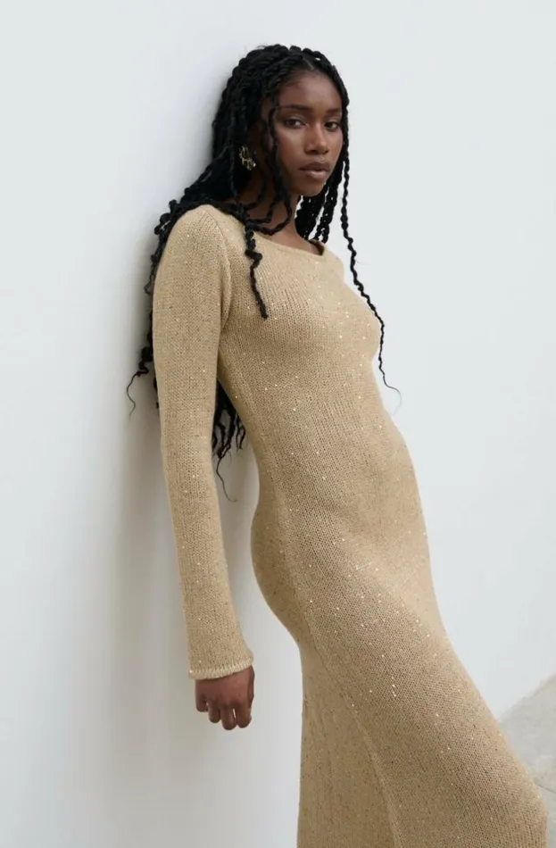 Pretty Lavish Dresses Women Anastasia Sequin Maxi Knit Dress Gold