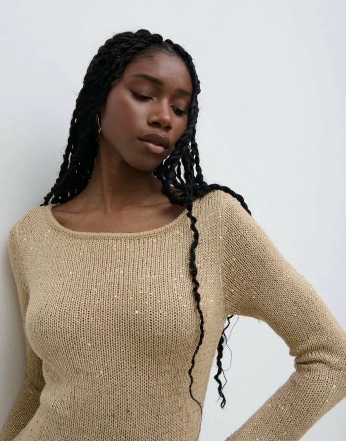 Pretty Lavish Dresses Women Anastasia Sequin Maxi Knit Dress Gold