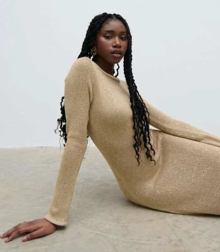 Pretty Lavish Dresses Women Anastasia Sequin Maxi Knit Dress Gold
