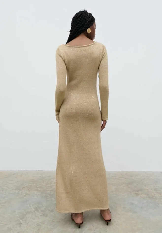 Pretty Lavish Dresses Women Anastasia Sequin Maxi Knit Dress Gold
