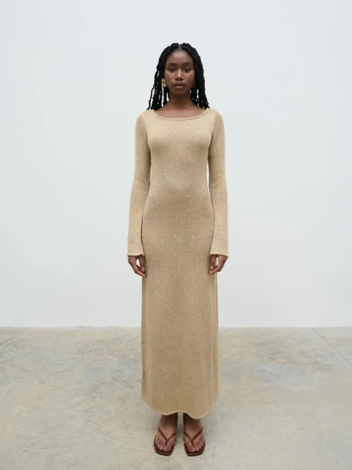 Pretty Lavish Dresses Women Anastasia Sequin Maxi Knit Dress Gold