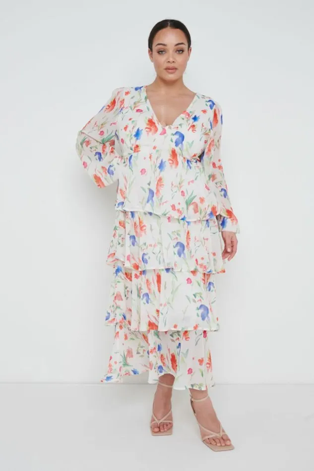 Pretty Lavish Dresses Women Ashton Ruffle Midi Dress Curve Dainty Floral