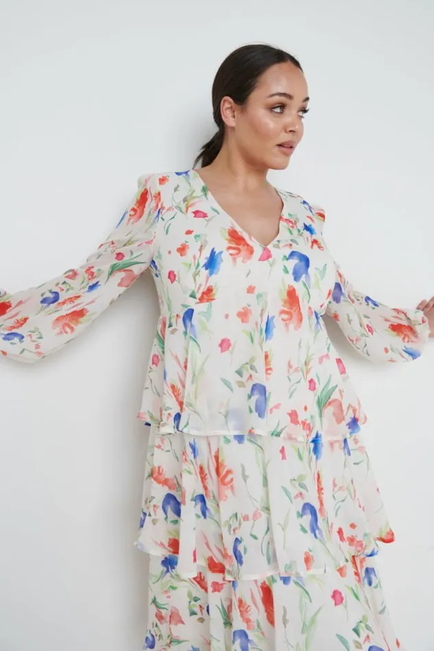 Pretty Lavish Dresses Women Ashton Ruffle Midi Dress Curve Dainty Floral