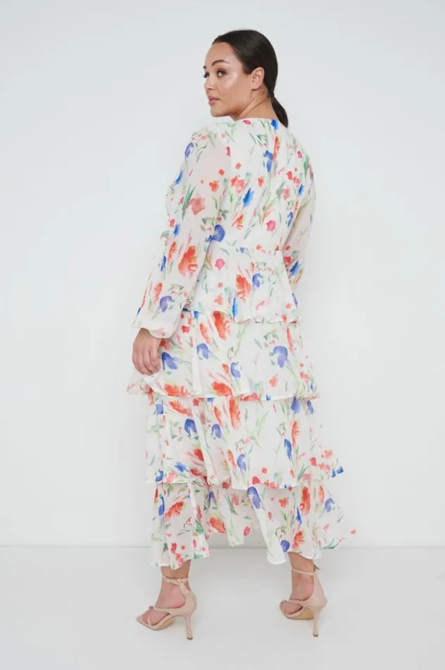 Pretty Lavish Dresses Women Ashton Ruffle Midi Dress Curve Dainty Floral