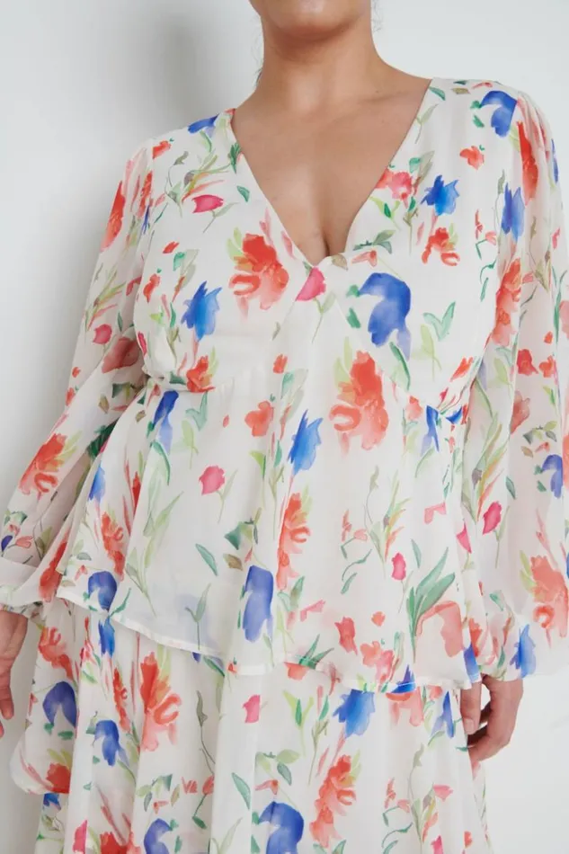 Pretty Lavish Dresses Women Ashton Ruffle Midi Dress Curve Dainty Floral
