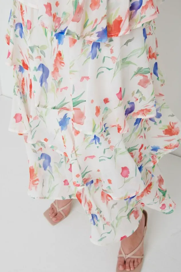 Pretty Lavish Dresses Women Ashton Ruffle Midi Dress Curve Dainty Floral