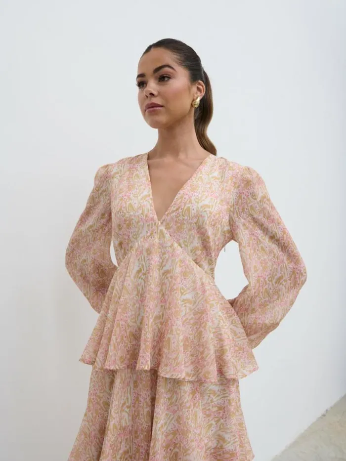 Pretty Lavish Dresses Women Ashton Ruffle Midi Dress Ditsy Animal Sorbet Print