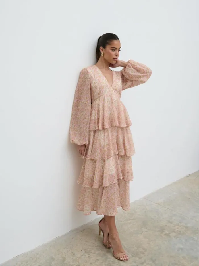 Pretty Lavish Dresses Women Ashton Ruffle Midi Dress Ditsy Animal Sorbet Print