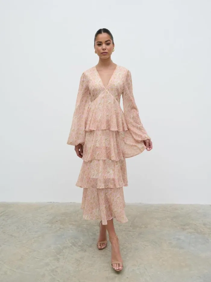 Pretty Lavish Dresses Women Ashton Ruffle Midi Dress Ditsy Animal Sorbet Print
