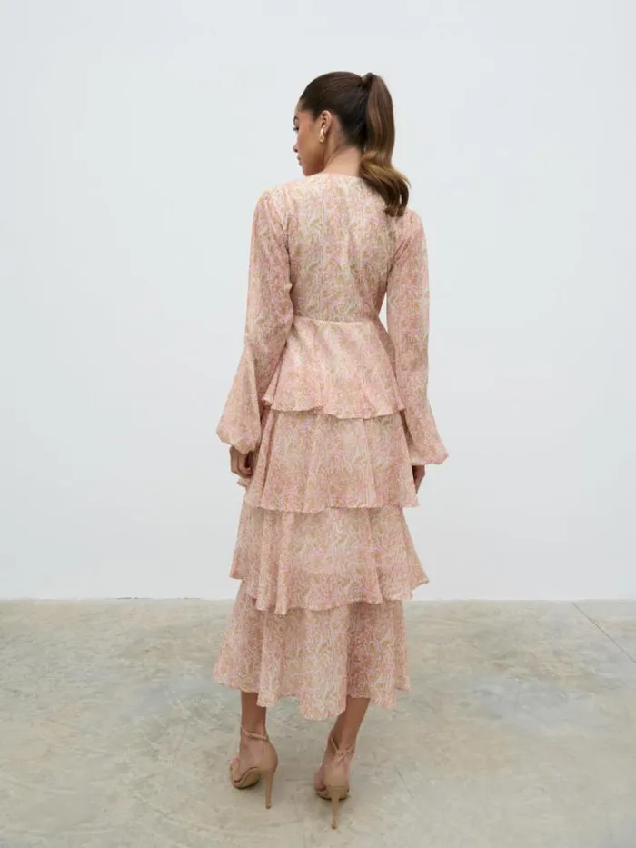 Pretty Lavish Dresses Women Ashton Ruffle Midi Dress Ditsy Animal Sorbet Print