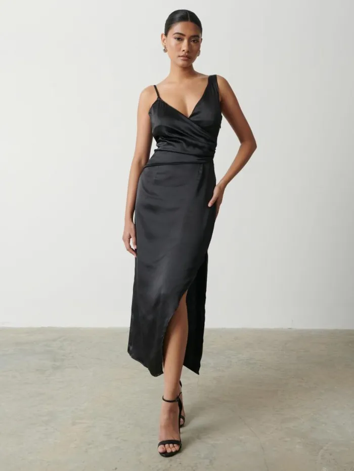 Pretty Lavish Dresses Women Briella Wrap Recycled Midaxi Dress Black