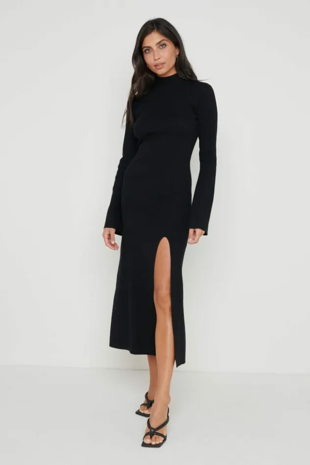 Pretty Lavish Dresses Women Brielle High Neck Midaxi Knit Dress Black