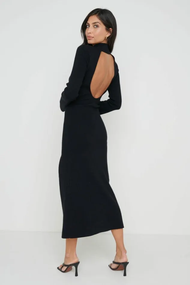 Pretty Lavish Dresses Women Brielle High Neck Midaxi Knit Dress Black
