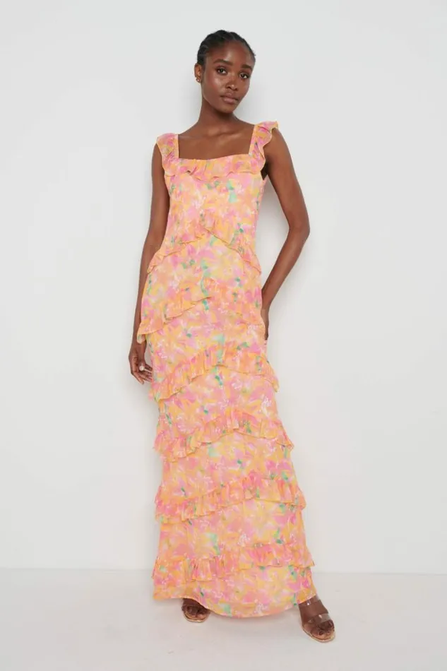 Pretty Lavish Dresses Women Cecile Maxi Dress Orange And Pink Floral