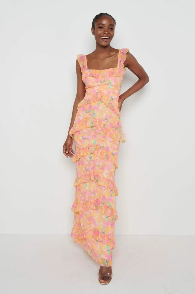 Pretty Lavish Dresses Women Cecile Maxi Dress Orange And Pink Floral