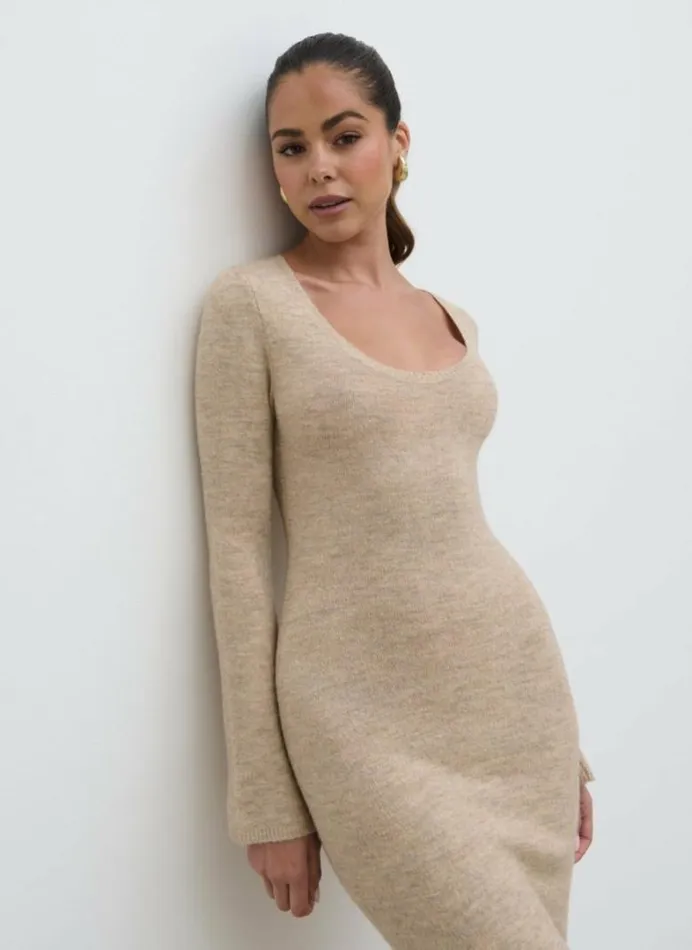 Pretty Lavish Dresses Women Clara Scoop Neck Knit Dress Beige