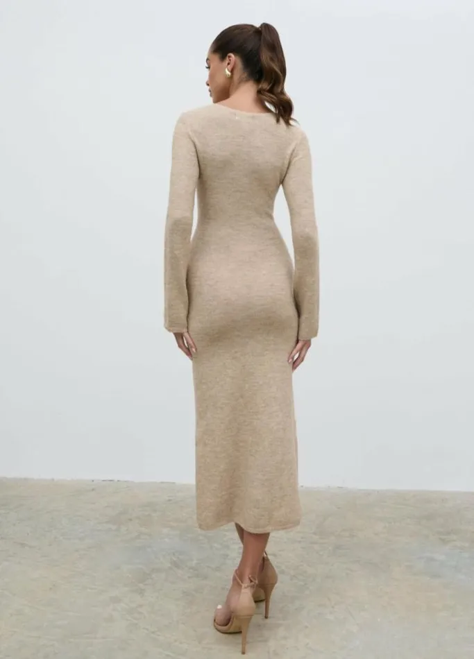 Pretty Lavish Dresses Women Clara Scoop Neck Knit Dress Beige