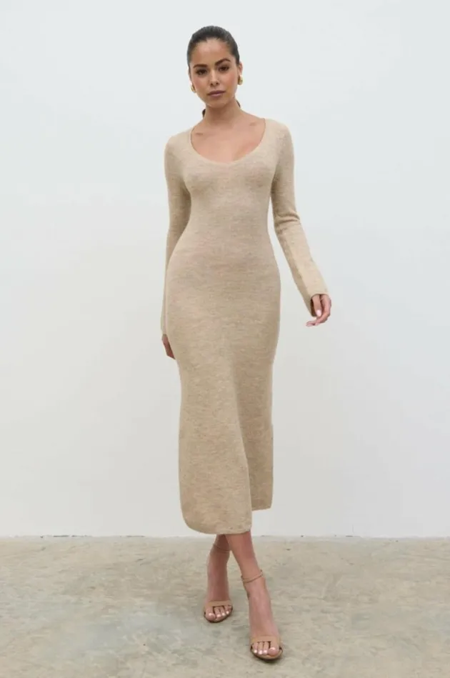 Pretty Lavish Dresses Women Clara Scoop Neck Knit Dress Beige