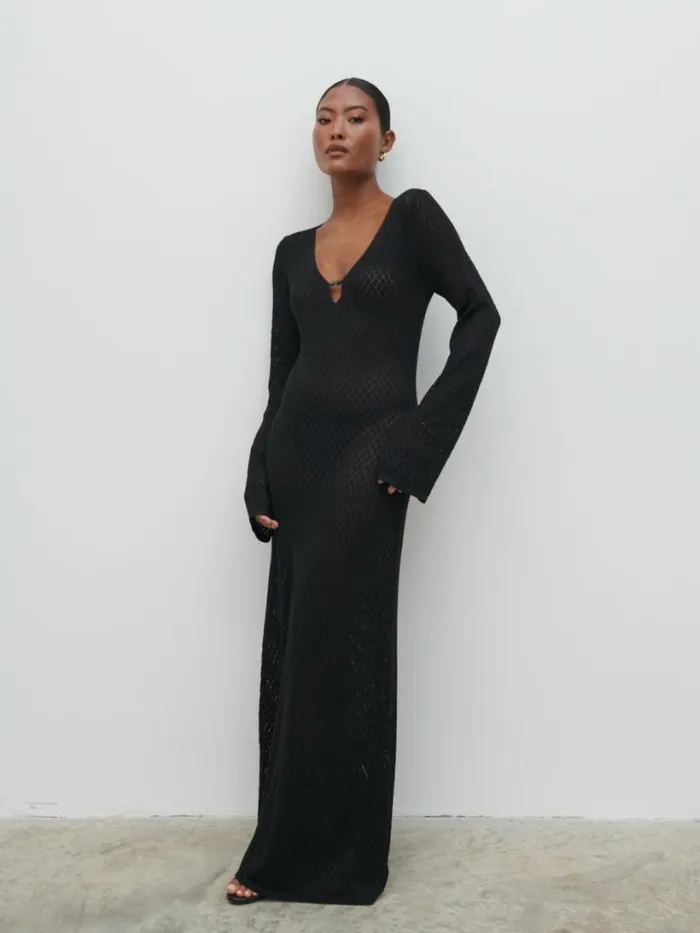 Pretty Lavish Dresses Women Croisette Knit Beaded Midaxi Dress Black