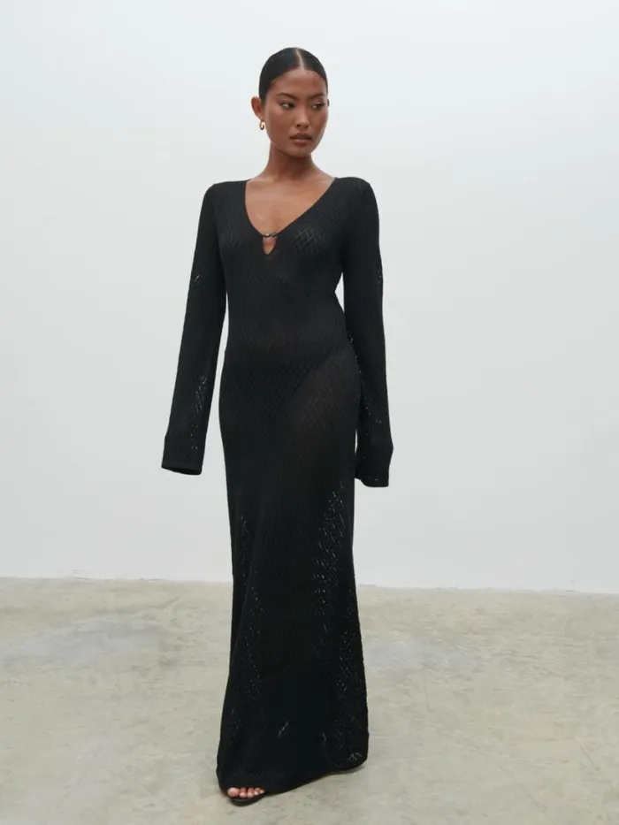 Pretty Lavish Dresses Women Croisette Knit Beaded Midaxi Dress Black