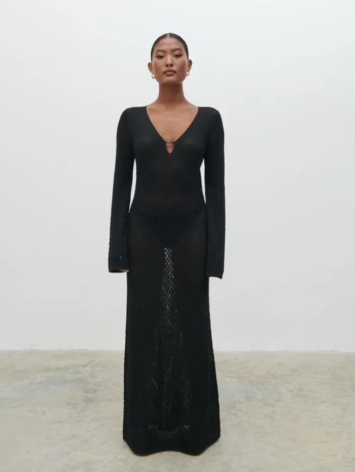 Pretty Lavish Dresses Women Croisette Knit Beaded Midaxi Dress Black