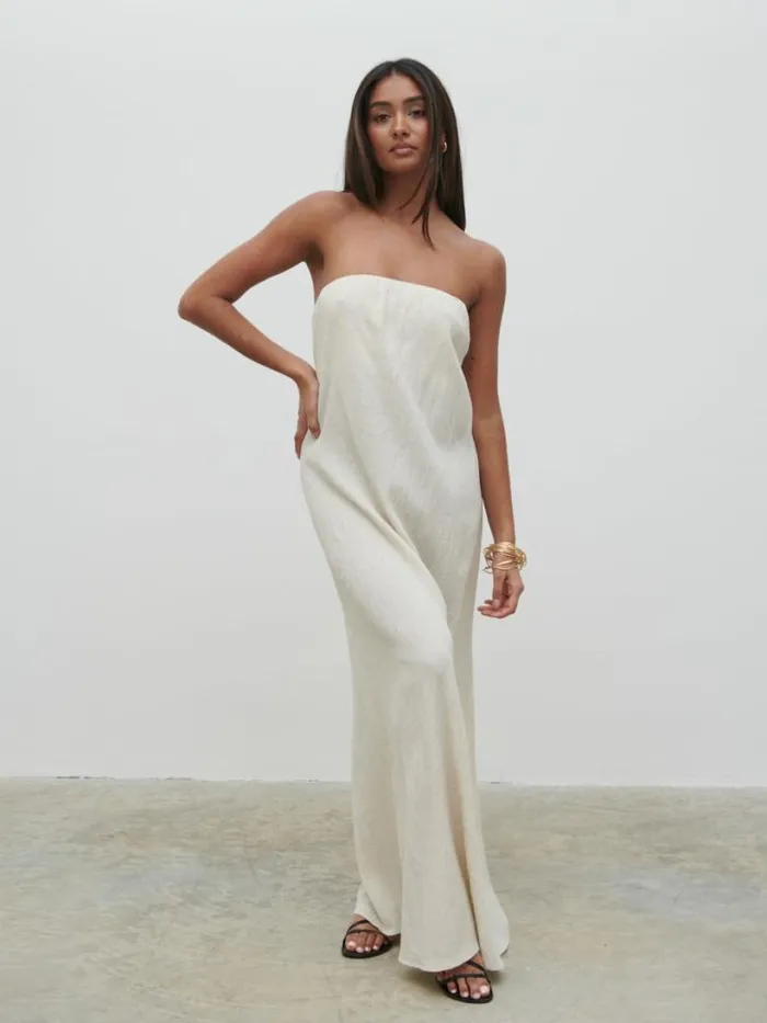 Pretty Lavish Dresses Women Demi Bandeau Maxi Dress Beige