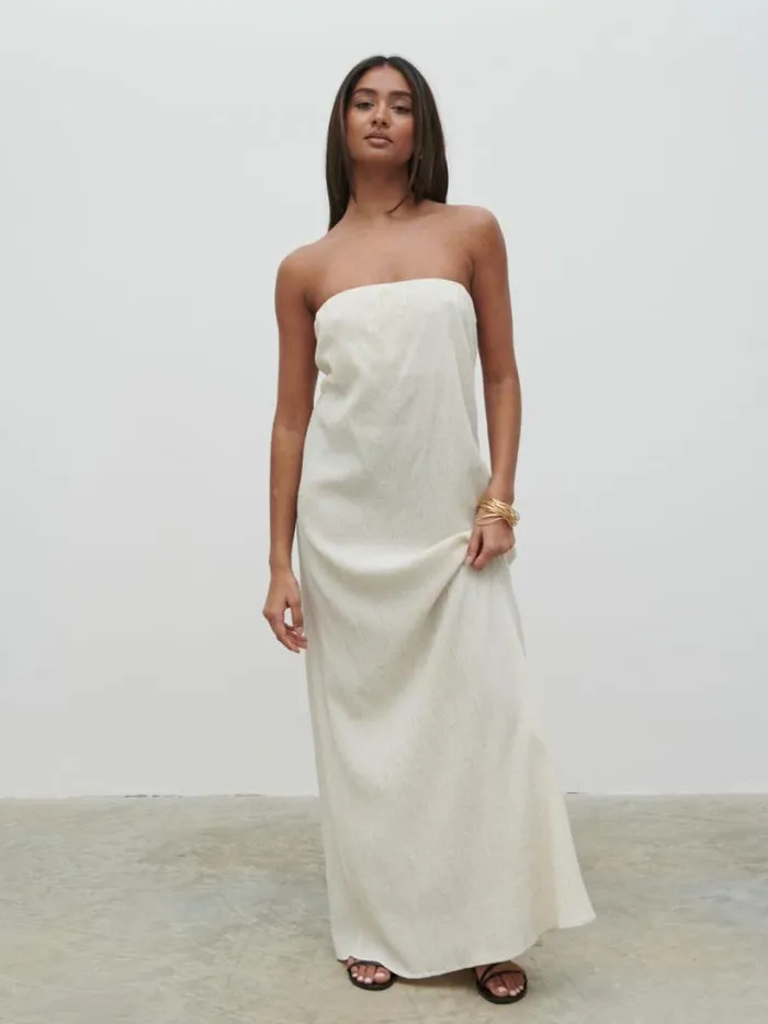 Pretty Lavish Dresses Women Demi Bandeau Maxi Dress Beige