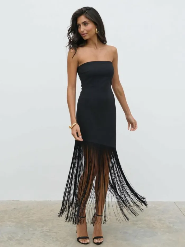 Pretty Lavish Dresses Women Eliana Bandeau Fringed Dress Black