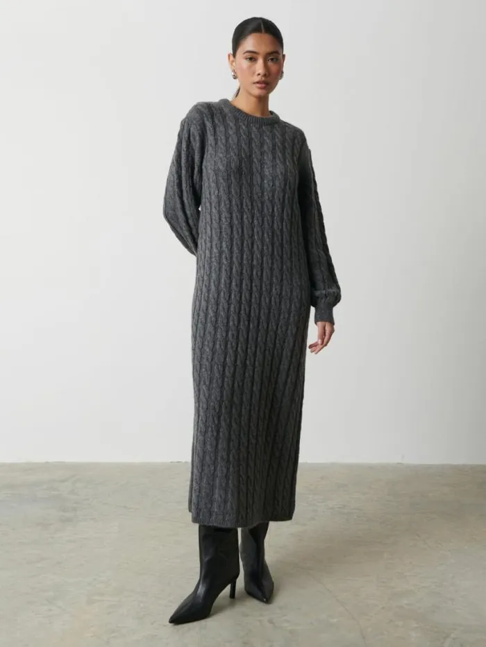 Pretty Lavish Dresses Women Elisha Cable Knit Midaxi Dress Grey