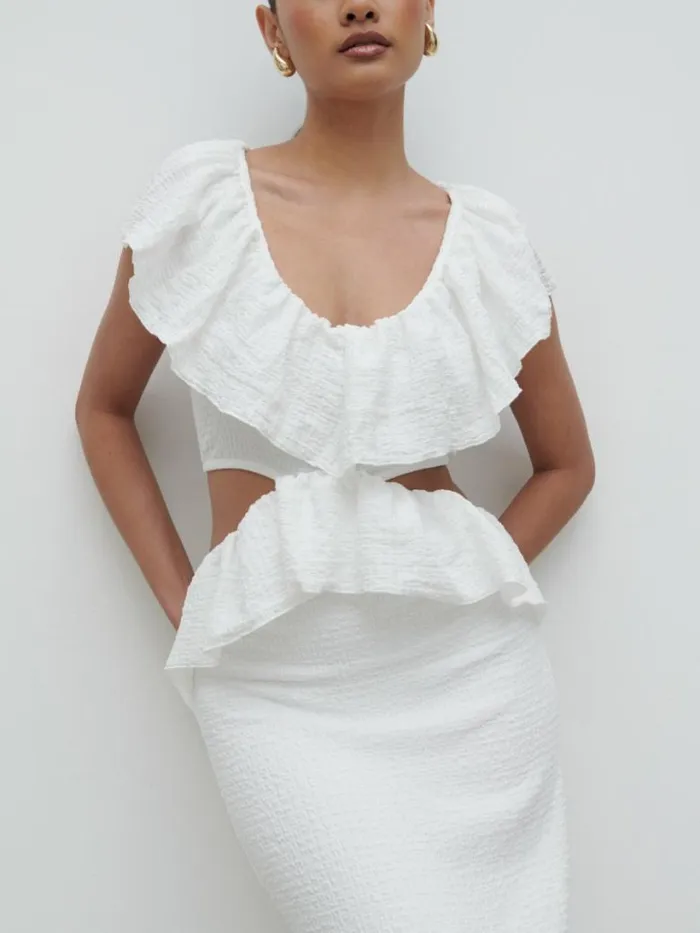 Pretty Lavish Dresses Women Ellis Crinkle Ruffle Jersey Dress Cream