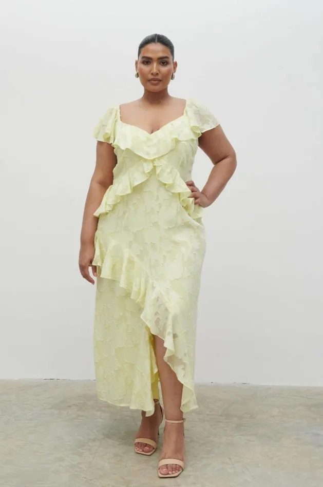 Pretty Lavish Dresses Women Eloise Ruffle Midaxi Dress Curve Yellow