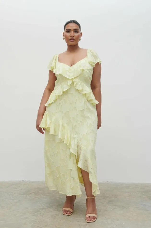 Pretty Lavish Dresses Women Eloise Ruffle Midaxi Dress Curve Yellow
