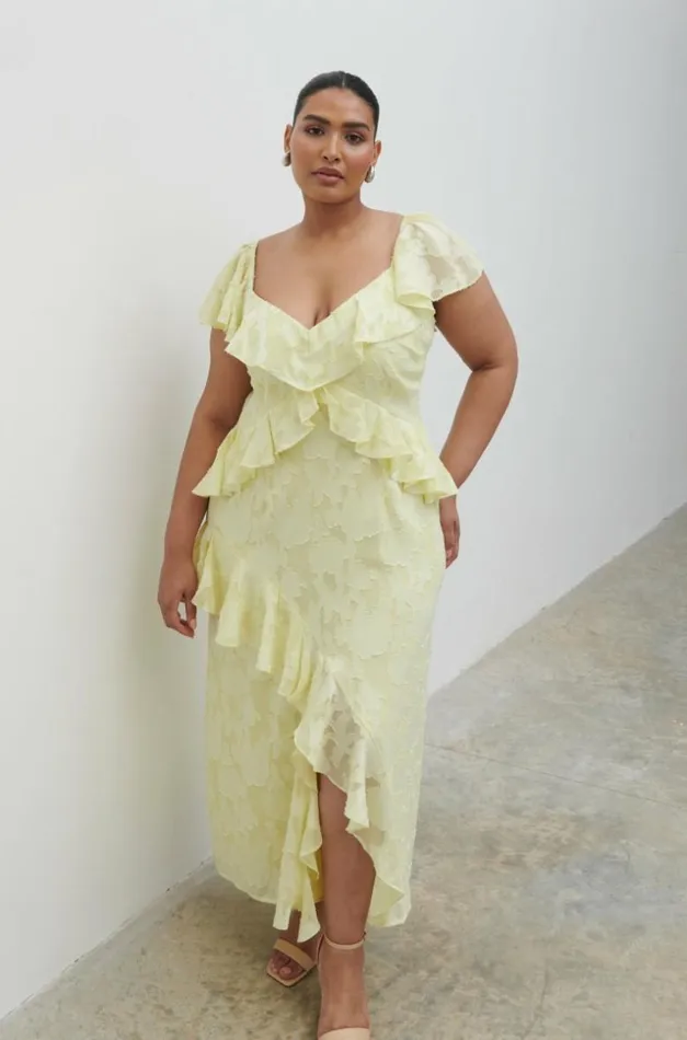 Pretty Lavish Dresses Women Eloise Ruffle Midaxi Dress Curve Yellow