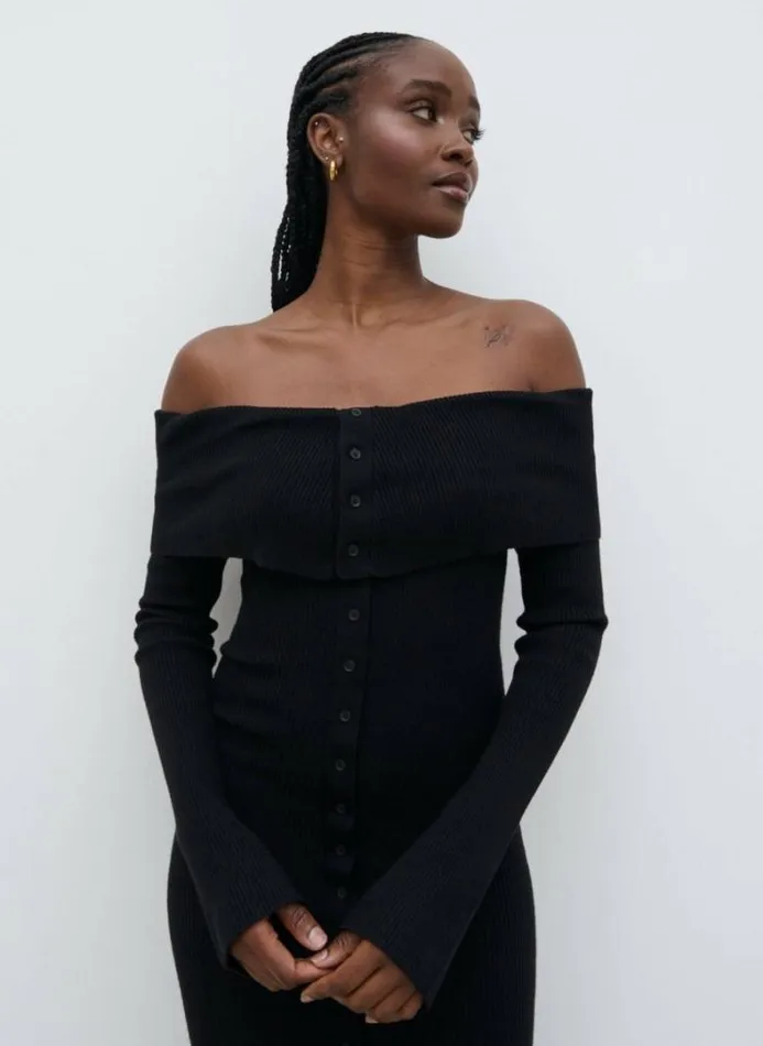 Pretty Lavish Dresses Women Elora Bardot Knit Maxi Dress Black