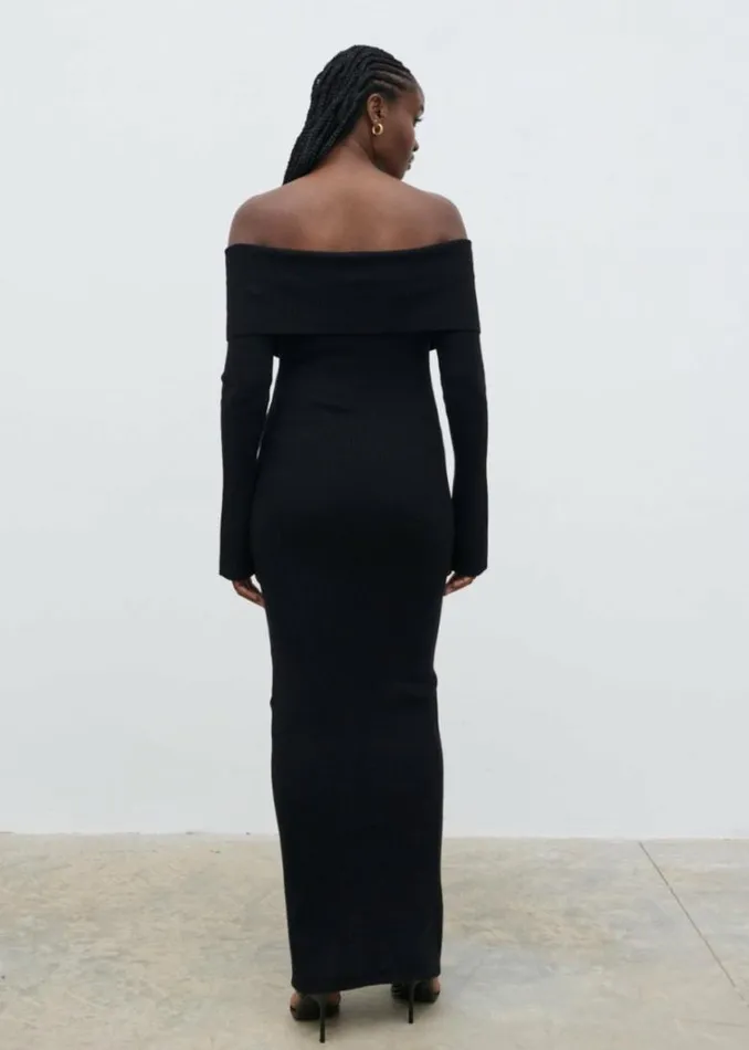 Pretty Lavish Dresses Women Elora Bardot Knit Maxi Dress Black