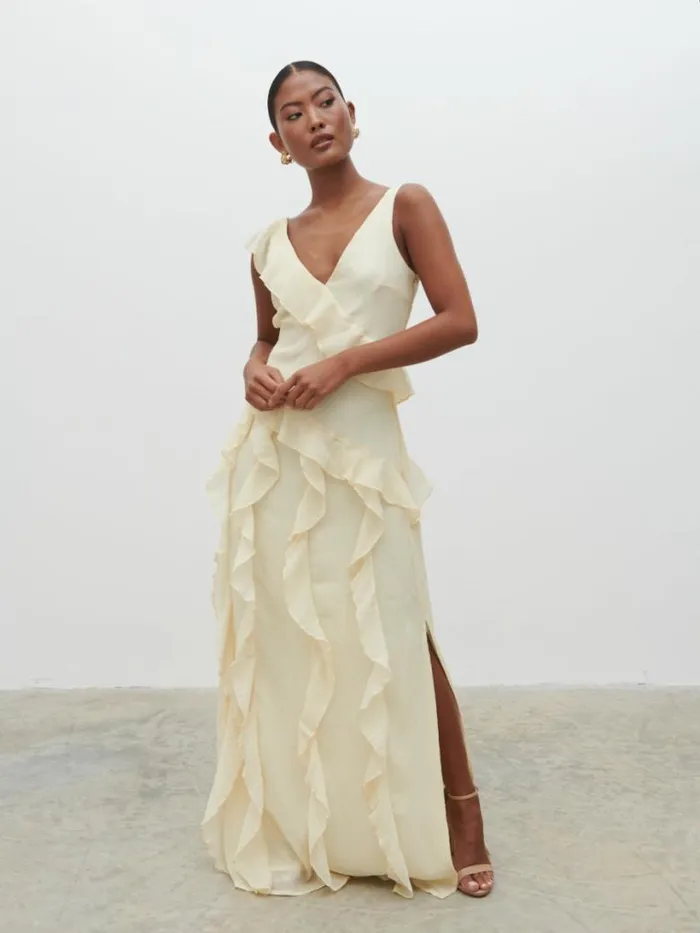 Pretty Lavish Dresses Women Faye Ruffle Maxi Dress Yellow