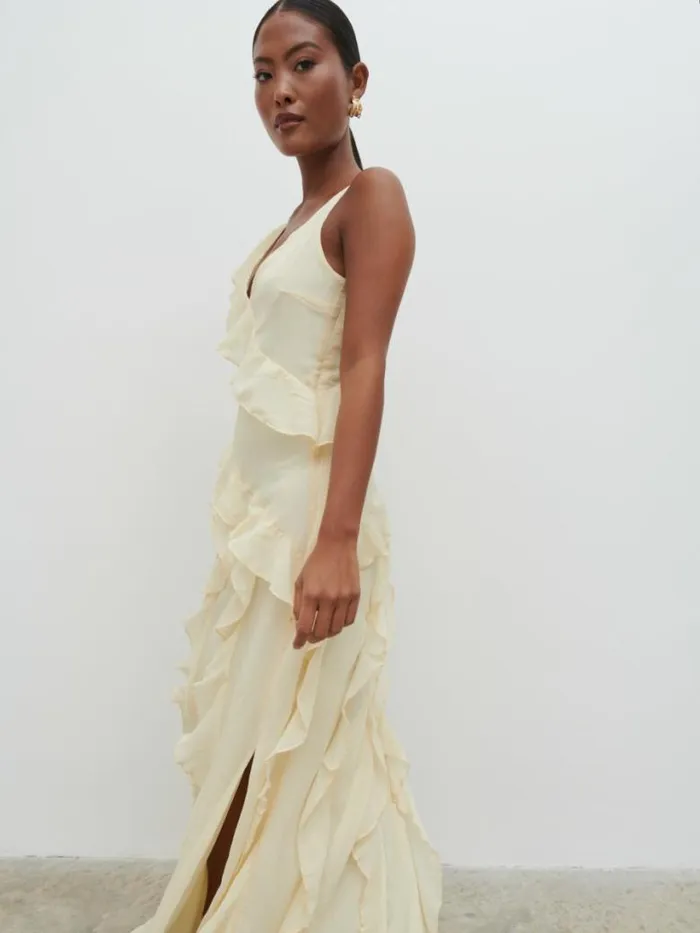 Pretty Lavish Dresses Women Faye Ruffle Maxi Dress Yellow