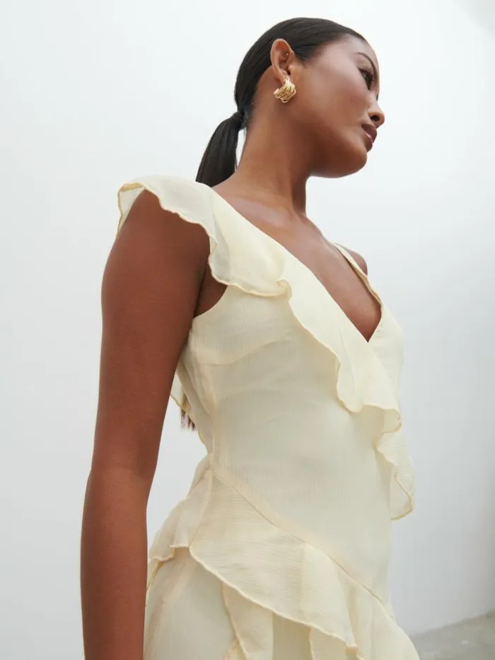 Pretty Lavish Dresses Women Faye Ruffle Maxi Dress Yellow