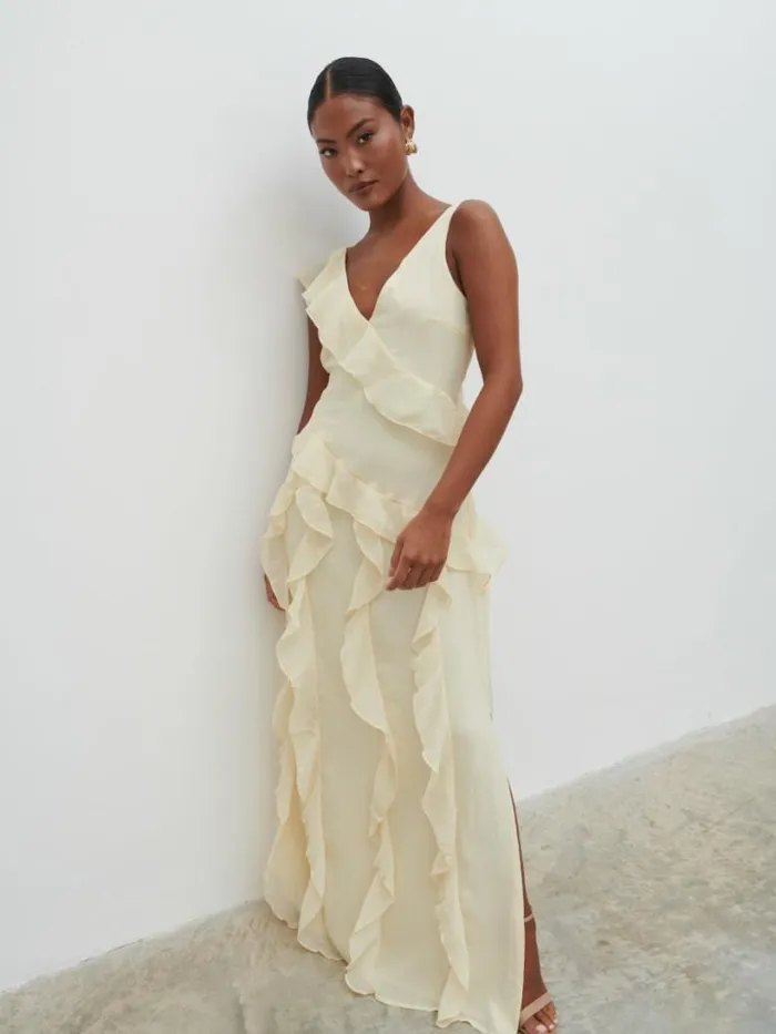 Pretty Lavish Dresses Women Faye Ruffle Maxi Dress Yellow