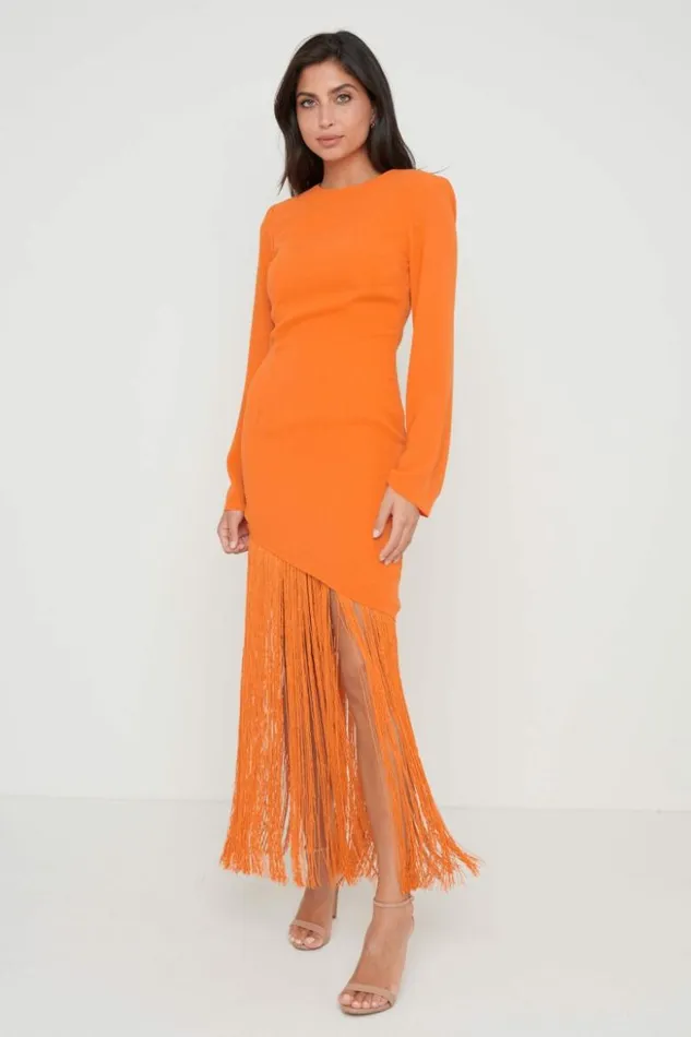 Pretty Lavish Dresses Women Francoise Fringed Maxi Dress Orange