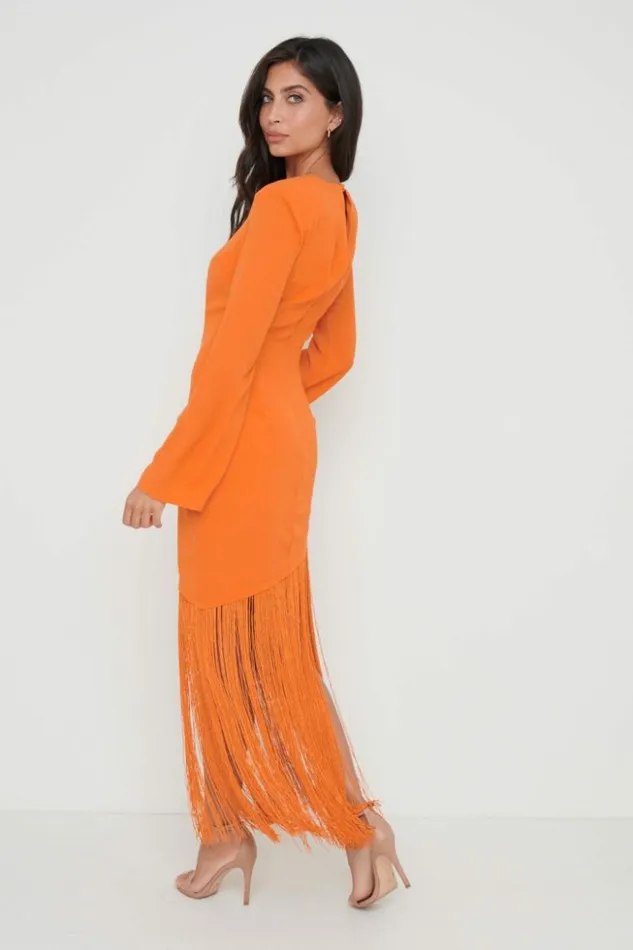 Pretty Lavish Dresses Women Francoise Fringed Maxi Dress Orange