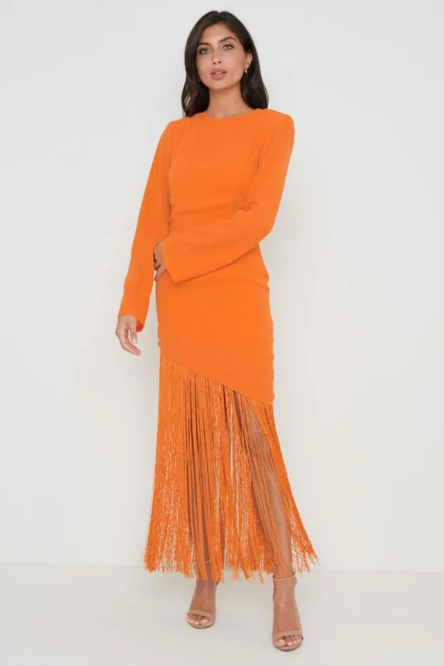 Pretty Lavish Dresses Women Francoise Fringed Maxi Dress Orange