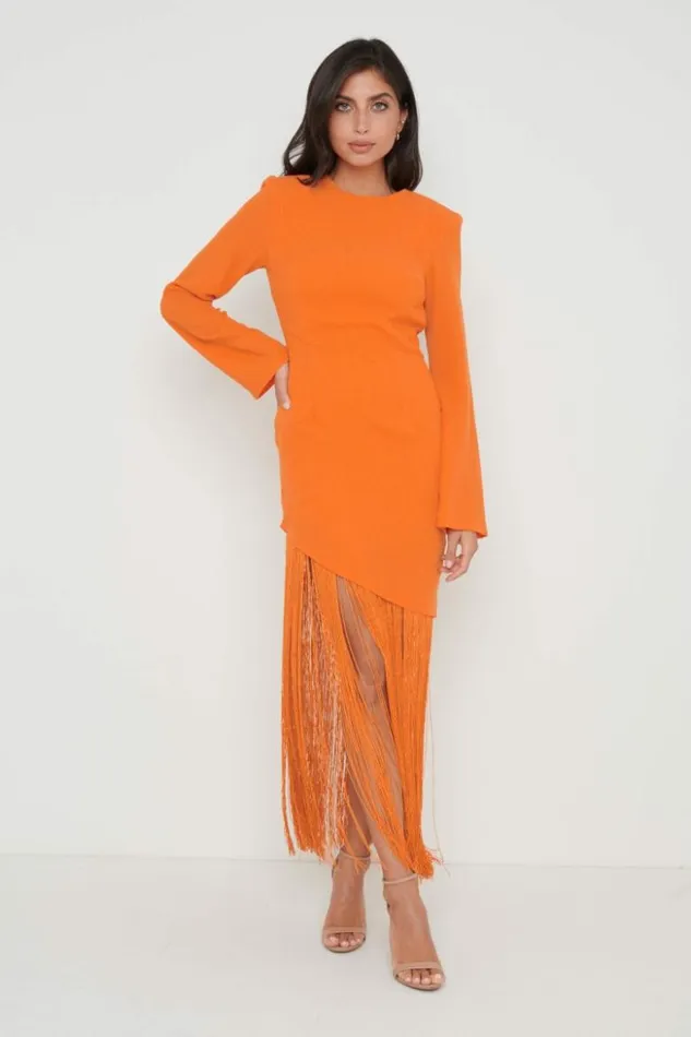 Pretty Lavish Dresses Women Francoise Fringed Maxi Dress Orange